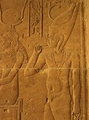 Pharaoh as a child, with goddess Hathor