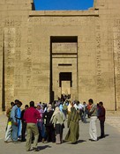 Crowds of schoolchildren at the Temple of Rameses III, in Medinet Habu