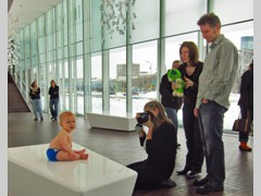 A photo shoot in the Walker Art Center, featuring a photogenic red-haird boy in Yves Klein Blue pants0858