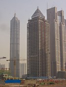 Jinmao Tower, back on the left, is 88 stories, China's tallest and one of Shanghai's handsomest.