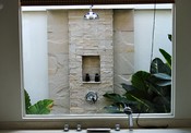 The outdoor shower and  indoor tub