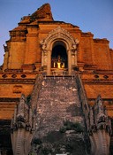 Buddha in a niche above a naga (serpent) staircase