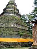 This is the Chedi, or stupa, wrapped for cool season